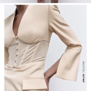 Zara Women's rare Corset ties Nudish Pink Blazer Dress XS